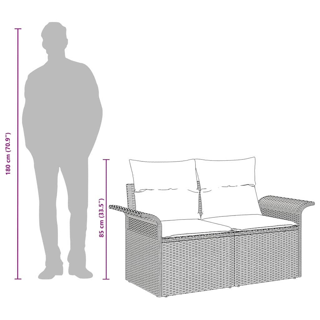 Hagemøbelsofa med pute Grå 141 x 62 x 69cm polyrotting