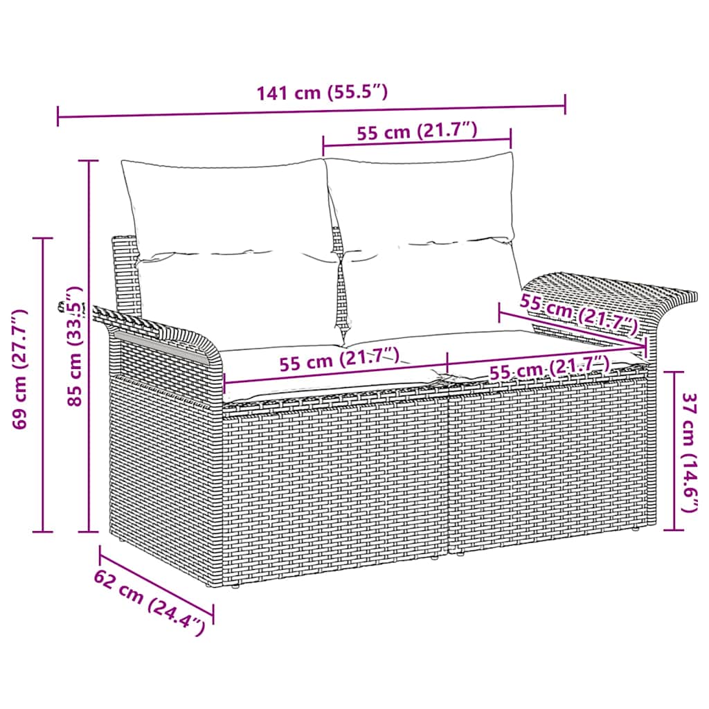 Hagemøbelsofa med pute Beige 141 x 62 x 69cm polyrotting