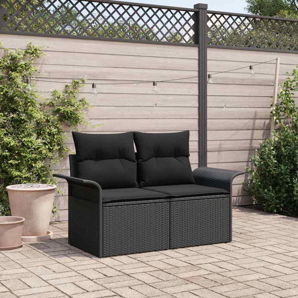 Hagemøbelsofa med pute Svart 141 x 62 x 69cm polyrotting