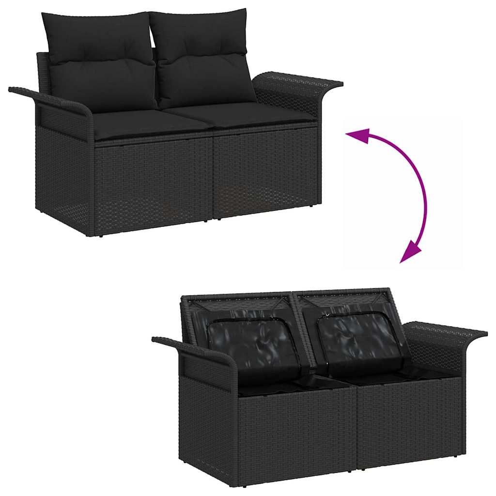 Hagemøbelsofa med pute Svart 141 x 62 x 69cm polyrotting