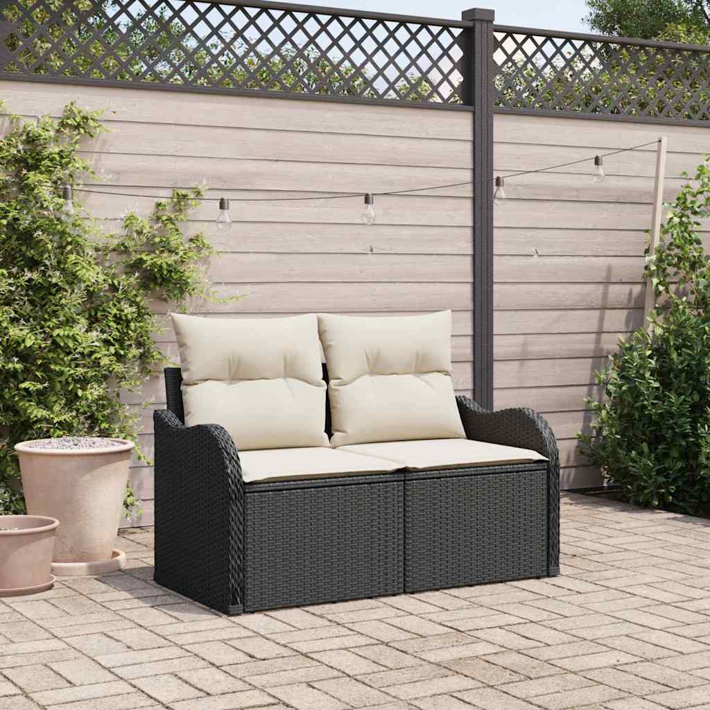 Hagemøbelsofa med pute Svart 121 x 62 x 69cm polyrotting
