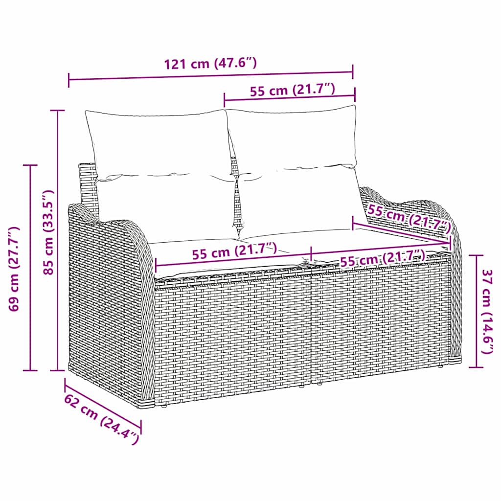 Hagemøbelsofa med pute Brun 121 x 62 x 69cm polyrotting