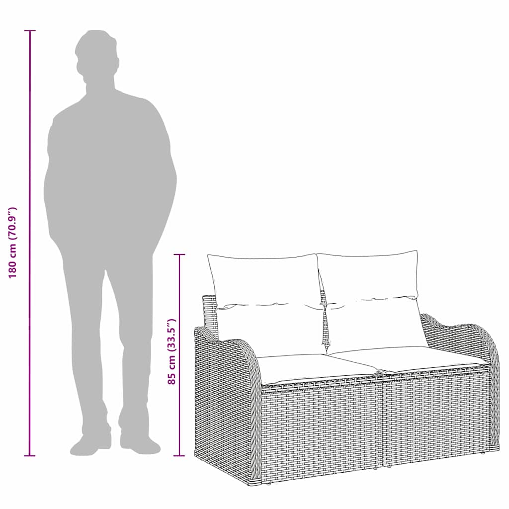 Hagemøbelsofa med pute Grå 121 x 62 x 69cm polyrotting