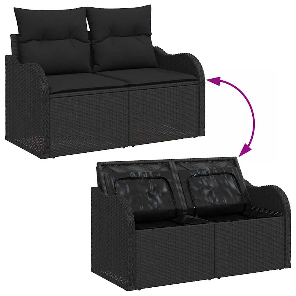 Hagemøbelsofa med pute Svart 121 x 62 x 69cm polyrotting