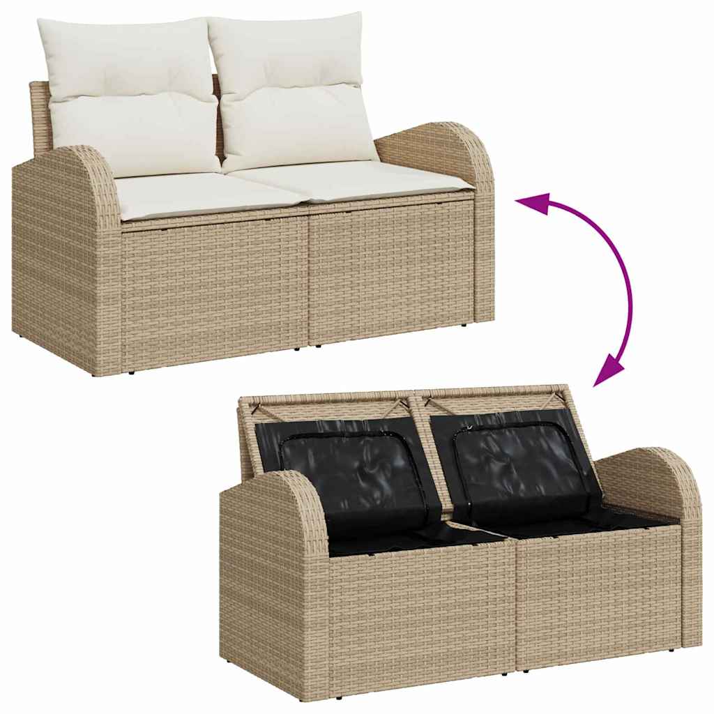 Hagemøbelsofa med pute Beige 124 x 62 x 69cm polyrotting