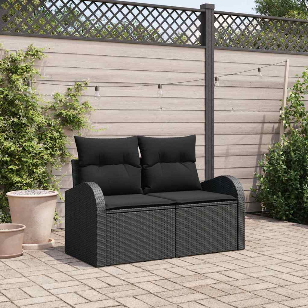 Hagemøbelsofa med pute Svart 124 x 62 x 69cm polyrotting
