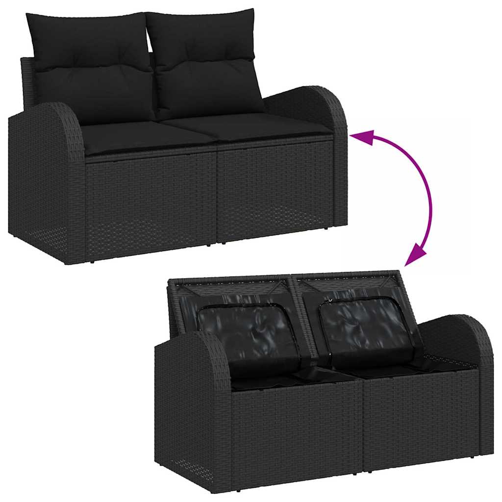 Hagemøbelsofa med pute Svart 124 x 62 x 69cm polyrotting