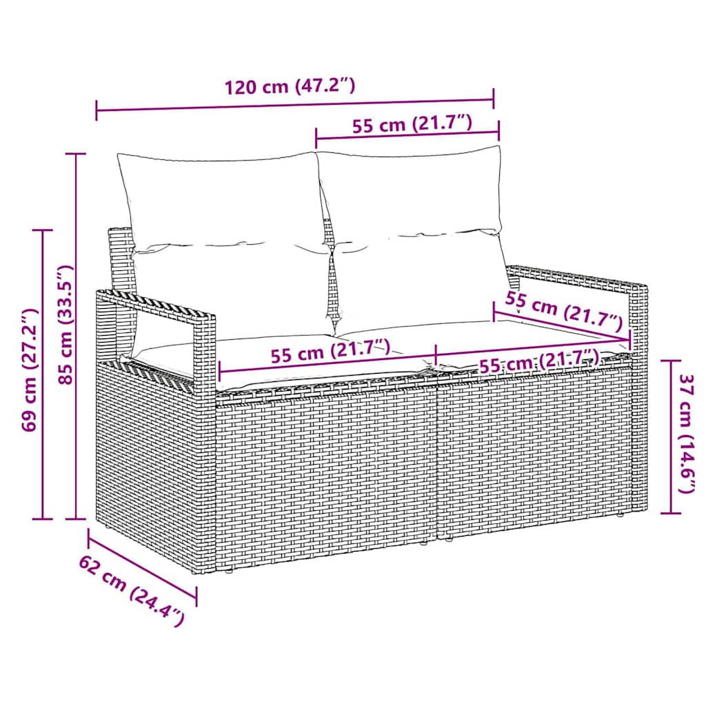 Hagemøbelsofa Brun 120 x 62 x 69cm polyrotting