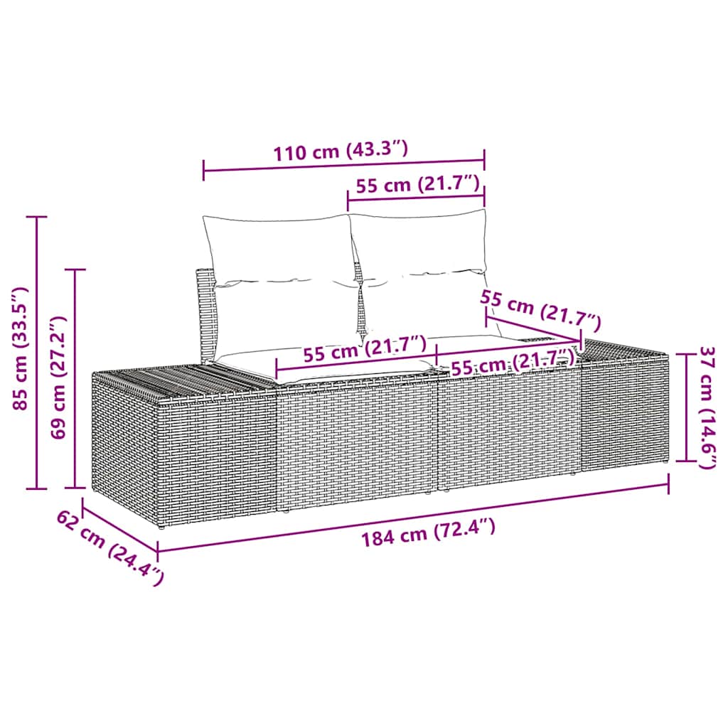 Hagemøbelsofa med pute Brun 123 x 62 x 69cm polyrotting