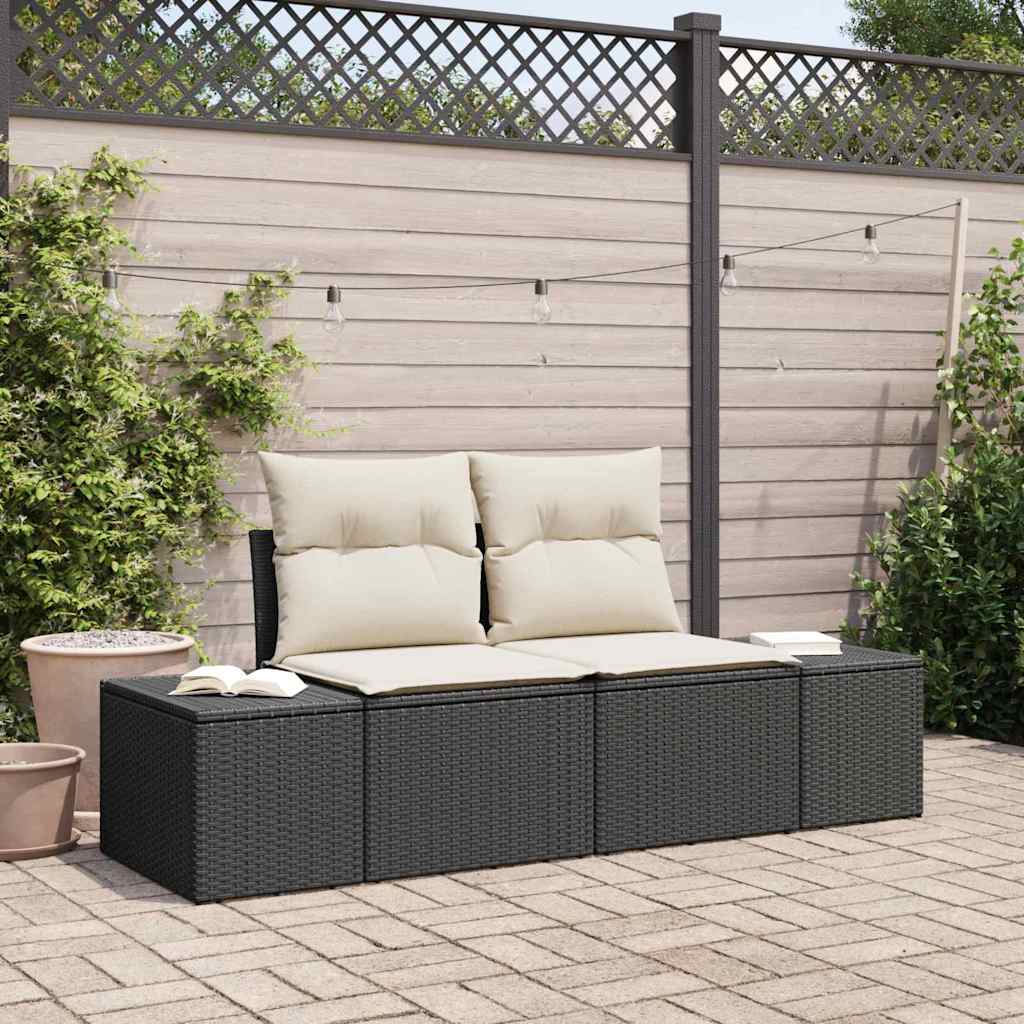 Hagemøbelsofa med pute Svart 123 x 62 x 69cm polyrotting