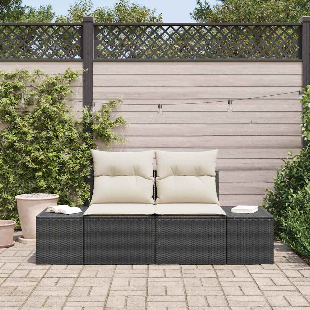 Hagemøbelsofa med pute Svart 123 x 62 x 69cm polyrotting