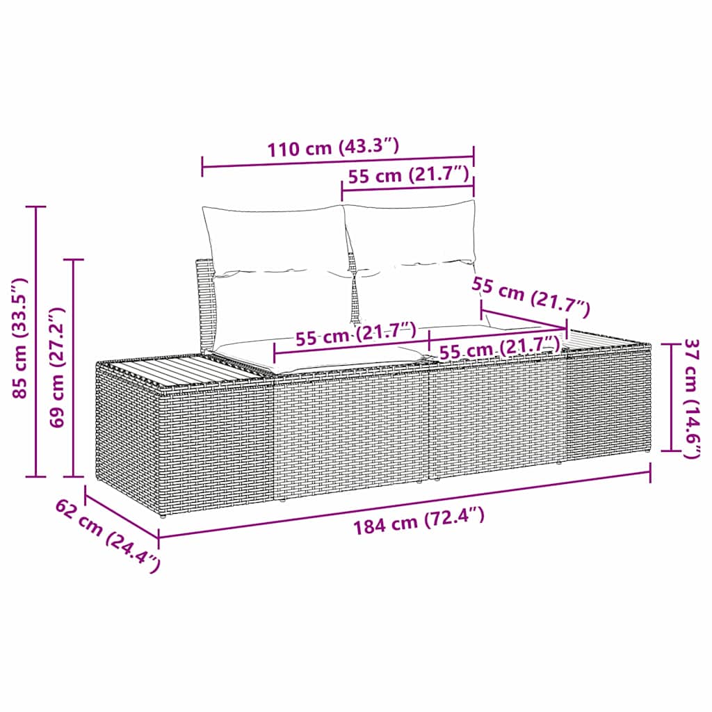 Hagemøbelsofa Beige 184 x 62 x 85cm polyrotting