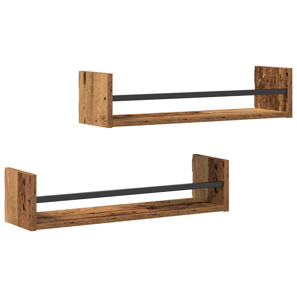 Vegghylle Veggmontert 2 pcs Gammelt tre 60 x 16 x 14 cm