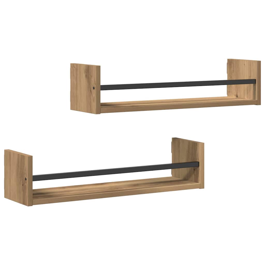 Vegghylle 2 pcs artisan eik 60 x 16 x 14 cm Konstruert tre