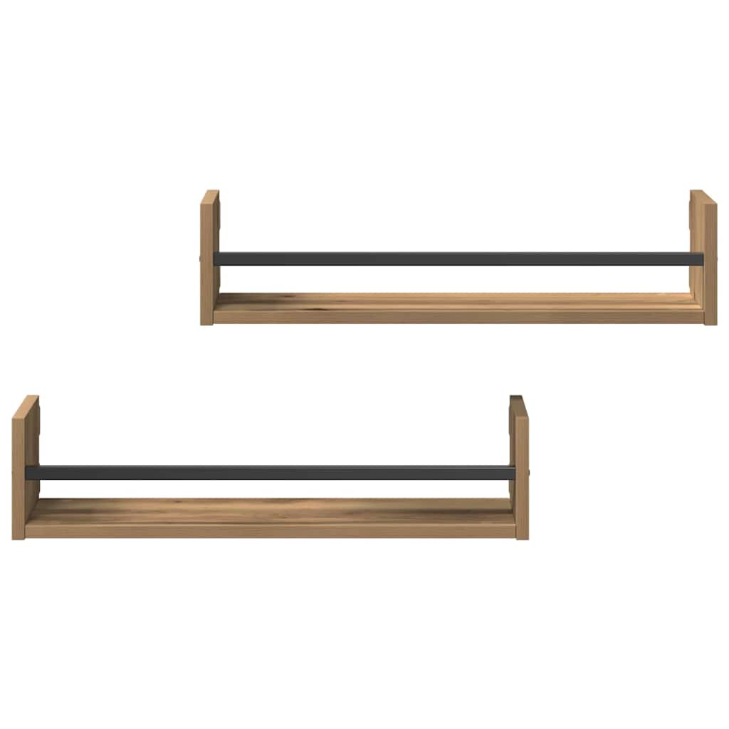 Vegghylle 2 pcs artisan eik 60 x 16 x 14 cm Konstruert tre