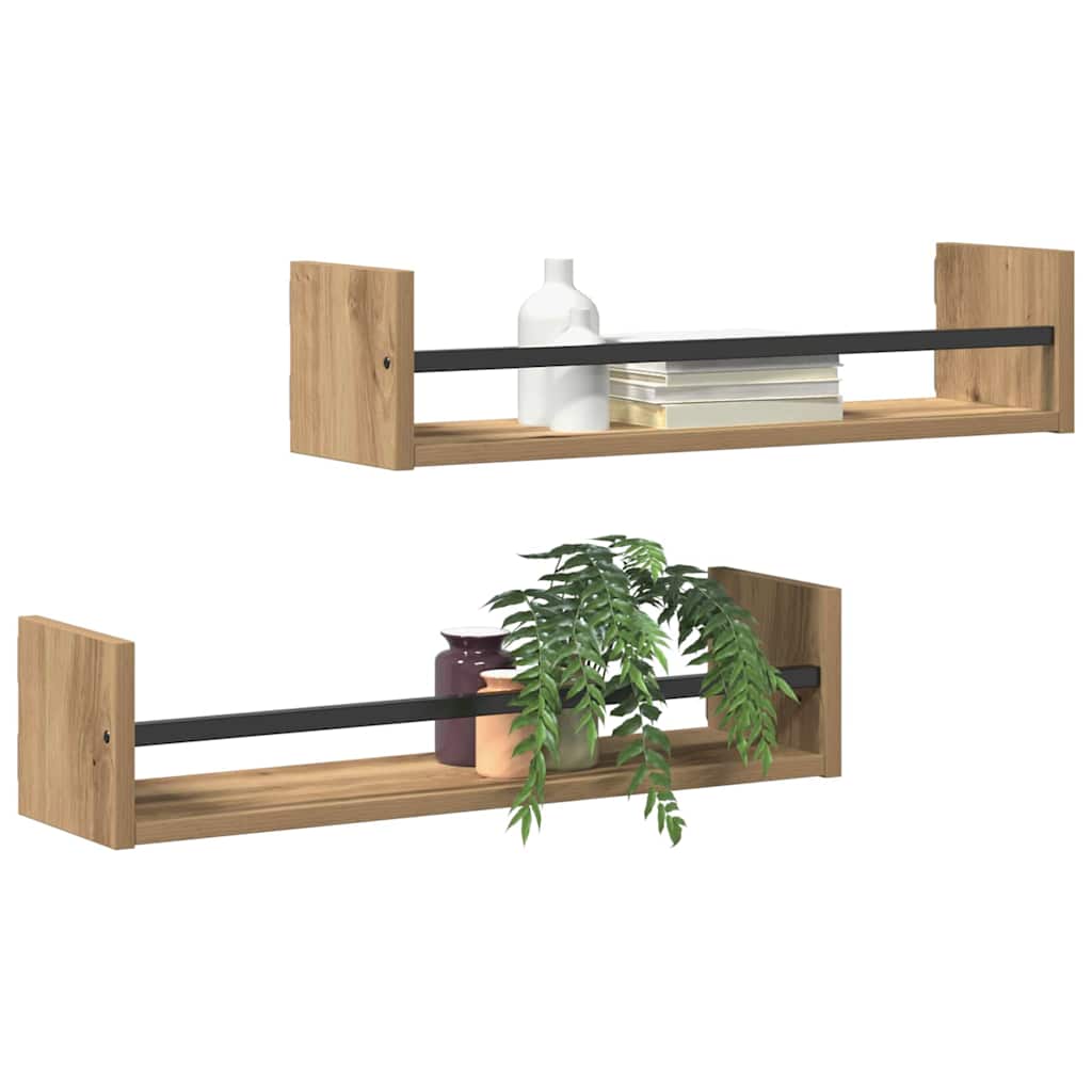 Vegghylle 2 pcs artisan eik 60 x 16 x 14 cm Konstruert tre