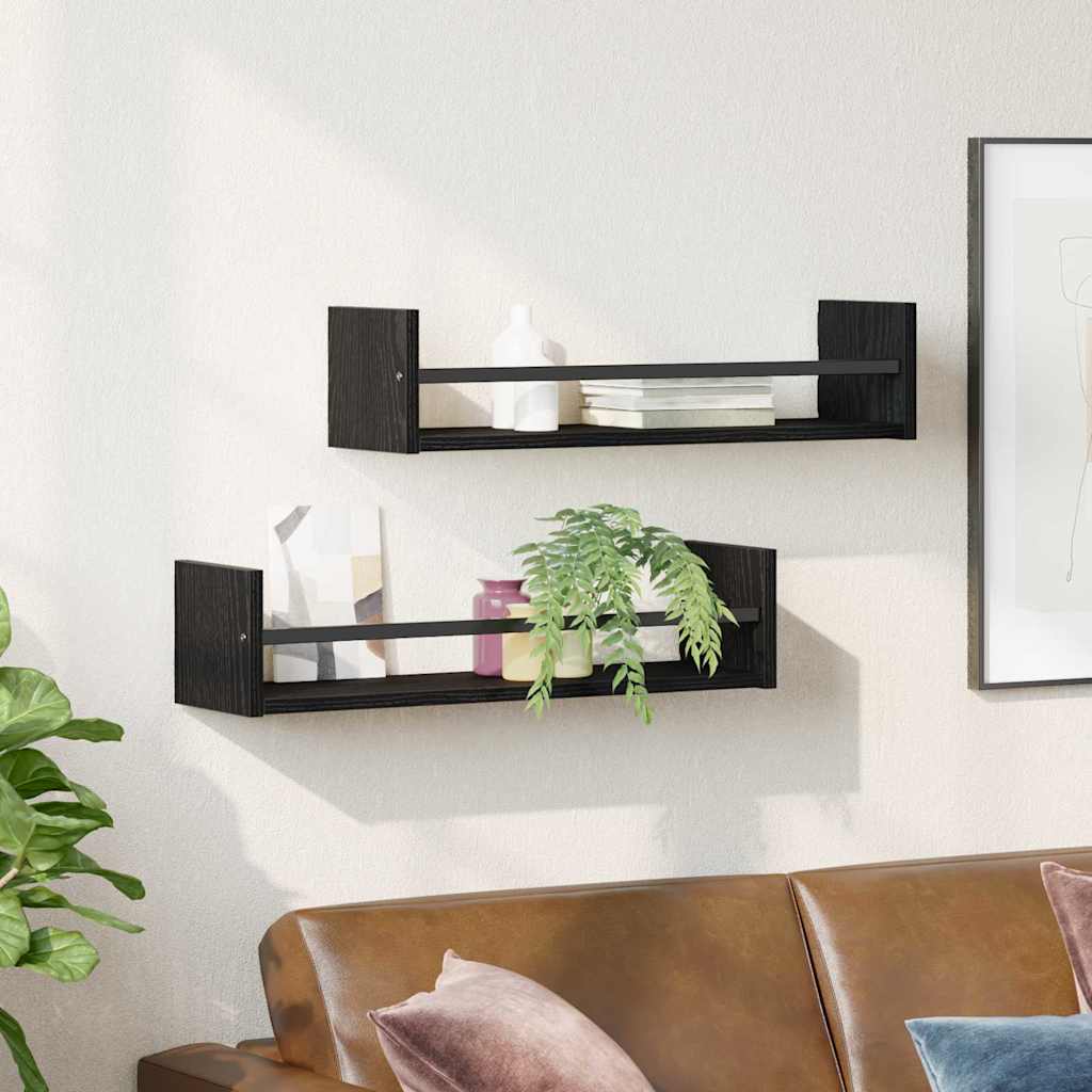 Vegghylle Veggmontert 2 pcs Svart Eik 60 x 16 x 14 cm
