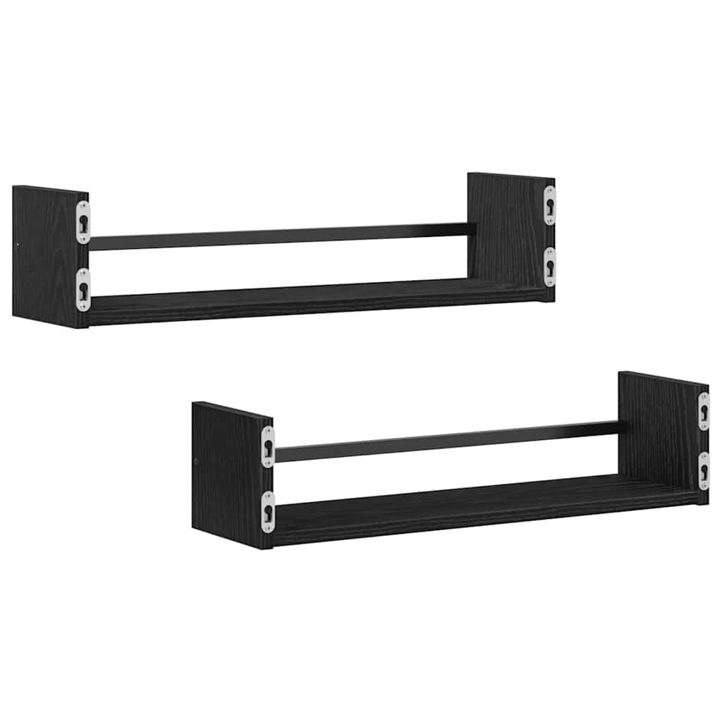 Vegghylle Veggmontert 2 pcs Svart Eik 60 x 16 x 14 cm