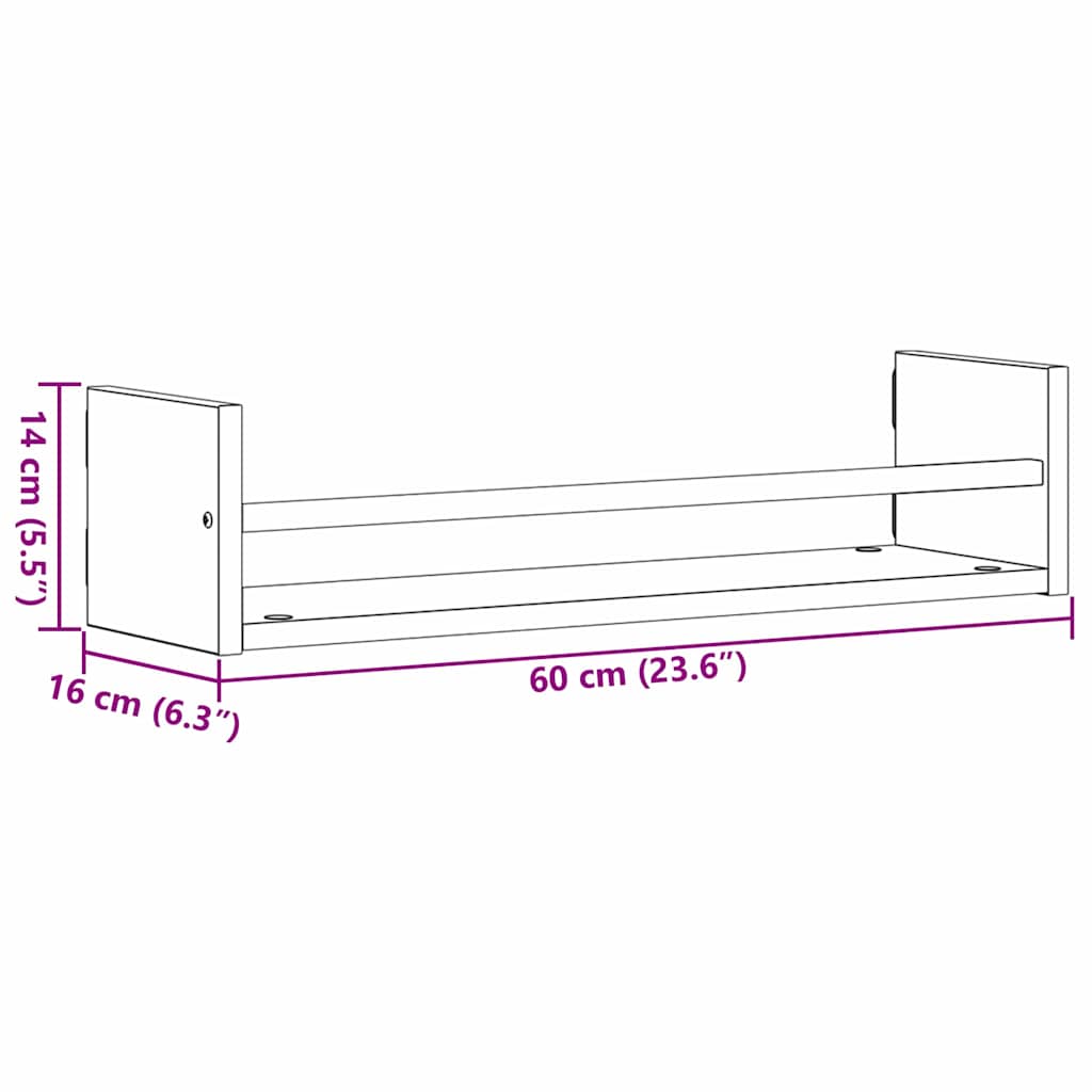 Vegghylle 2 pcs Svart eik 60 x 16 x 14 cm Konstruert tre