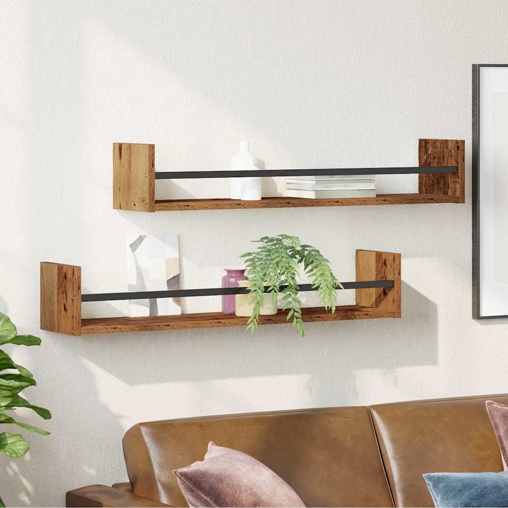 Vegghylle Veggmontert 2 pcs Gammelt tre 80 x 16 x 14 cm