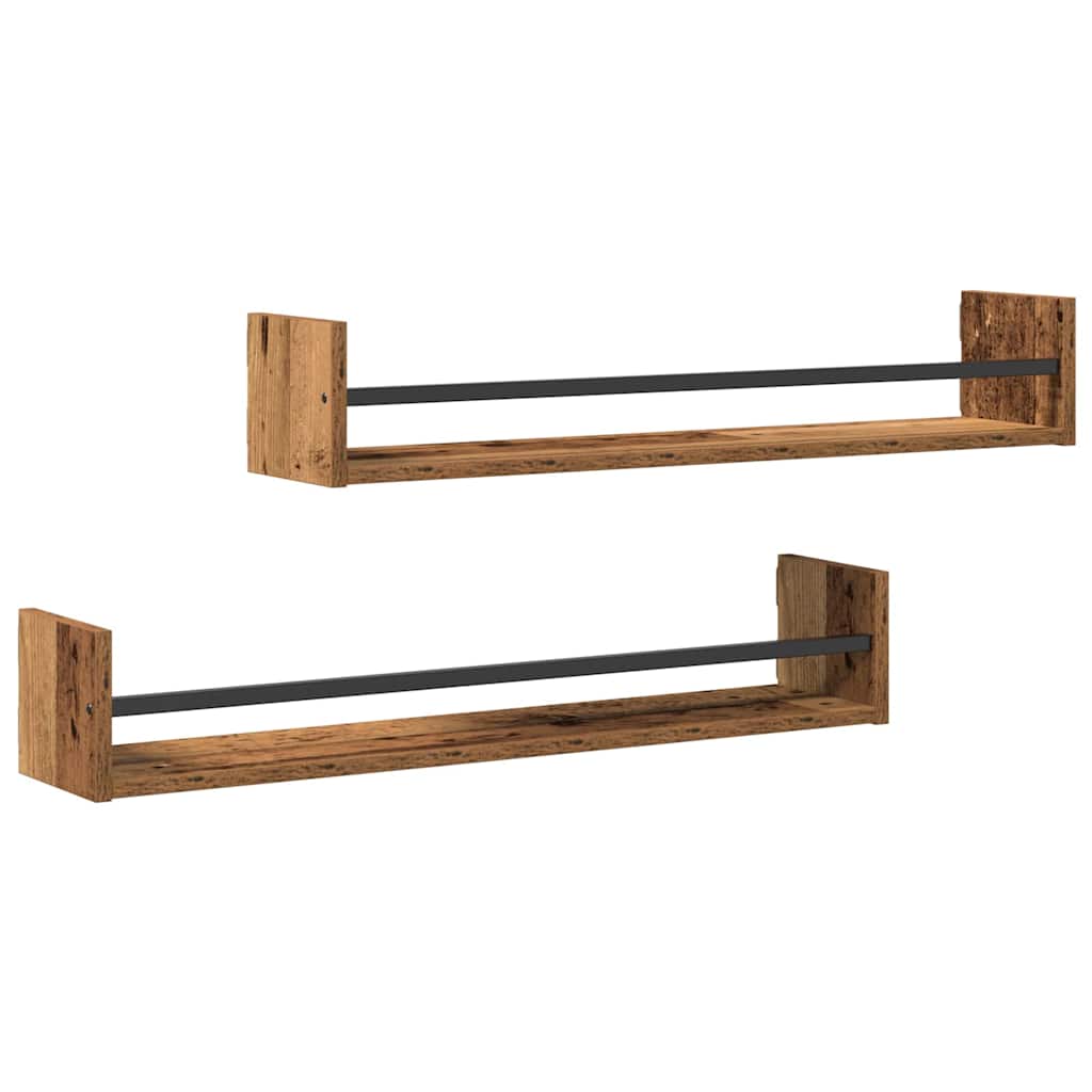 Vegghylle Veggmontert 2 pcs Gammelt tre 80 x 16 x 14 cm