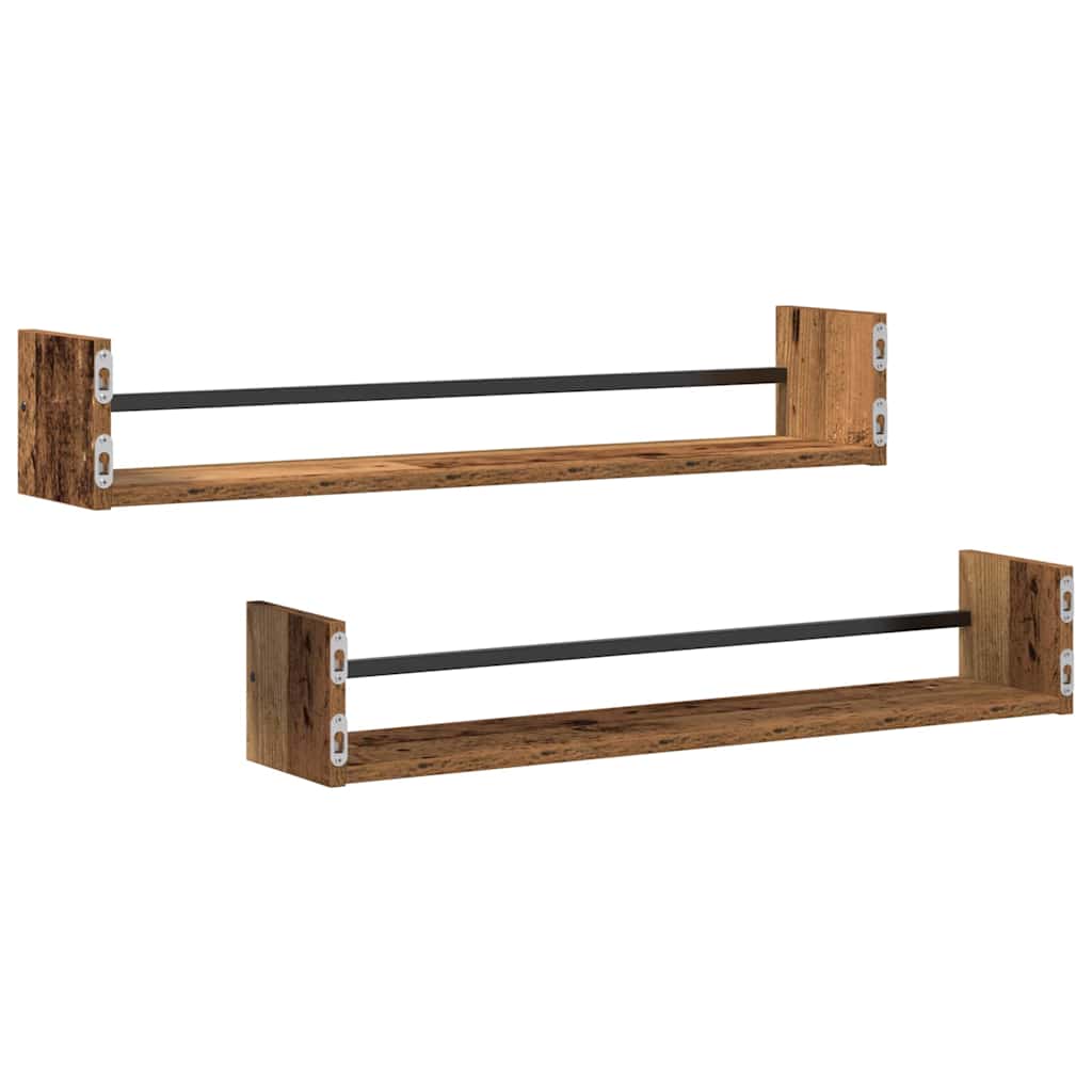 Vegghylle Veggmontert 2 pcs Gammelt tre 80 x 16 x 14 cm