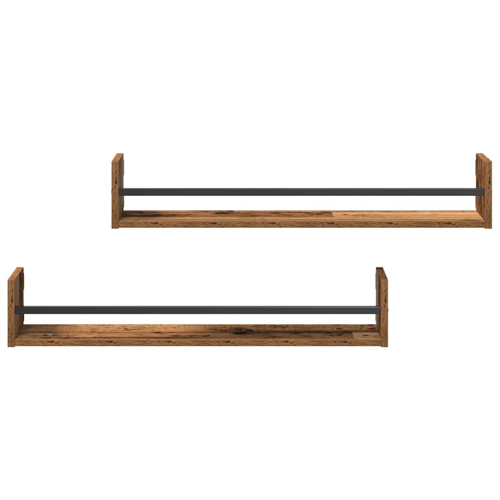 Vegghylle Veggmontert 2 pcs Gammelt tre 80 x 16 x 14 cm