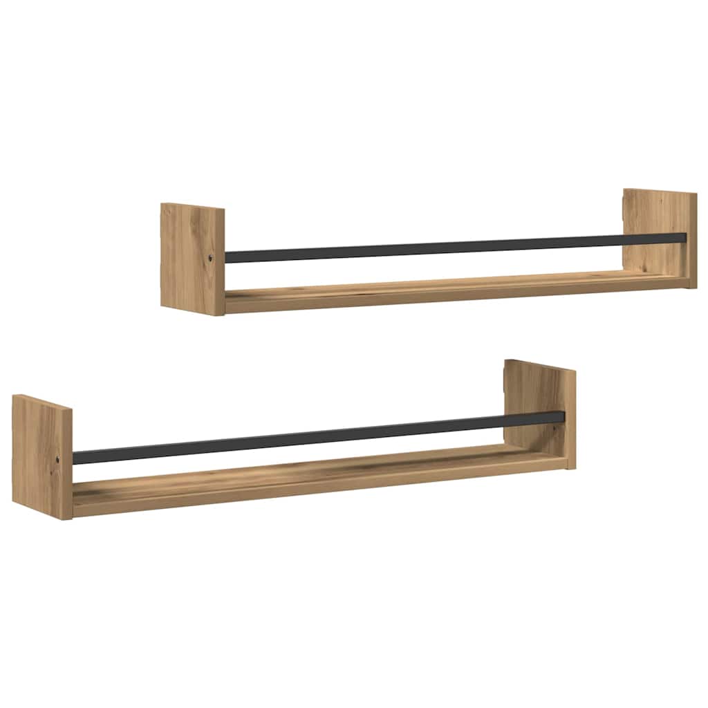 Vegghylle 2 pcs artisan eik 80 x 16 x 14 cm Konstruert tre