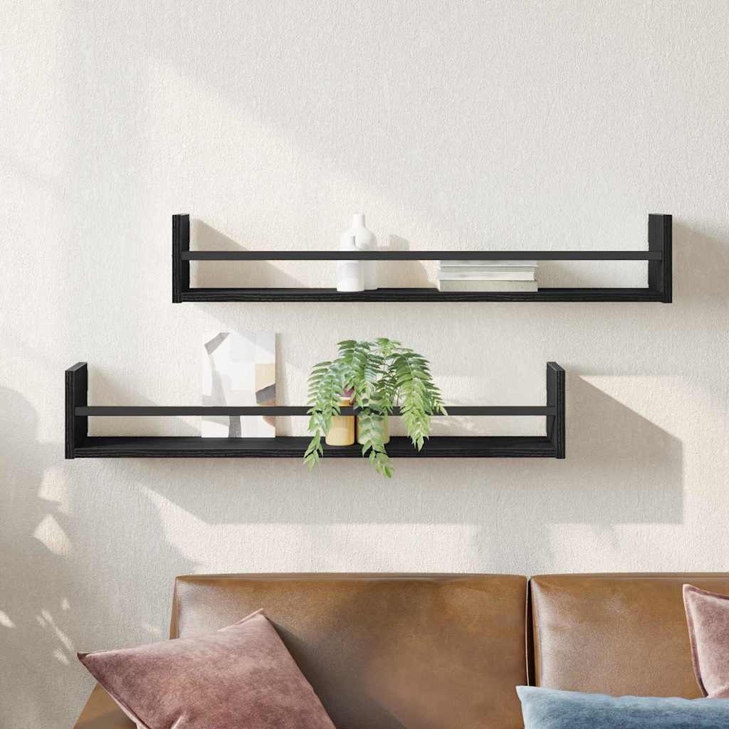 Vegghylle 2 pcs Svart eik 80 x 16 x 14 cm Konstruert tre