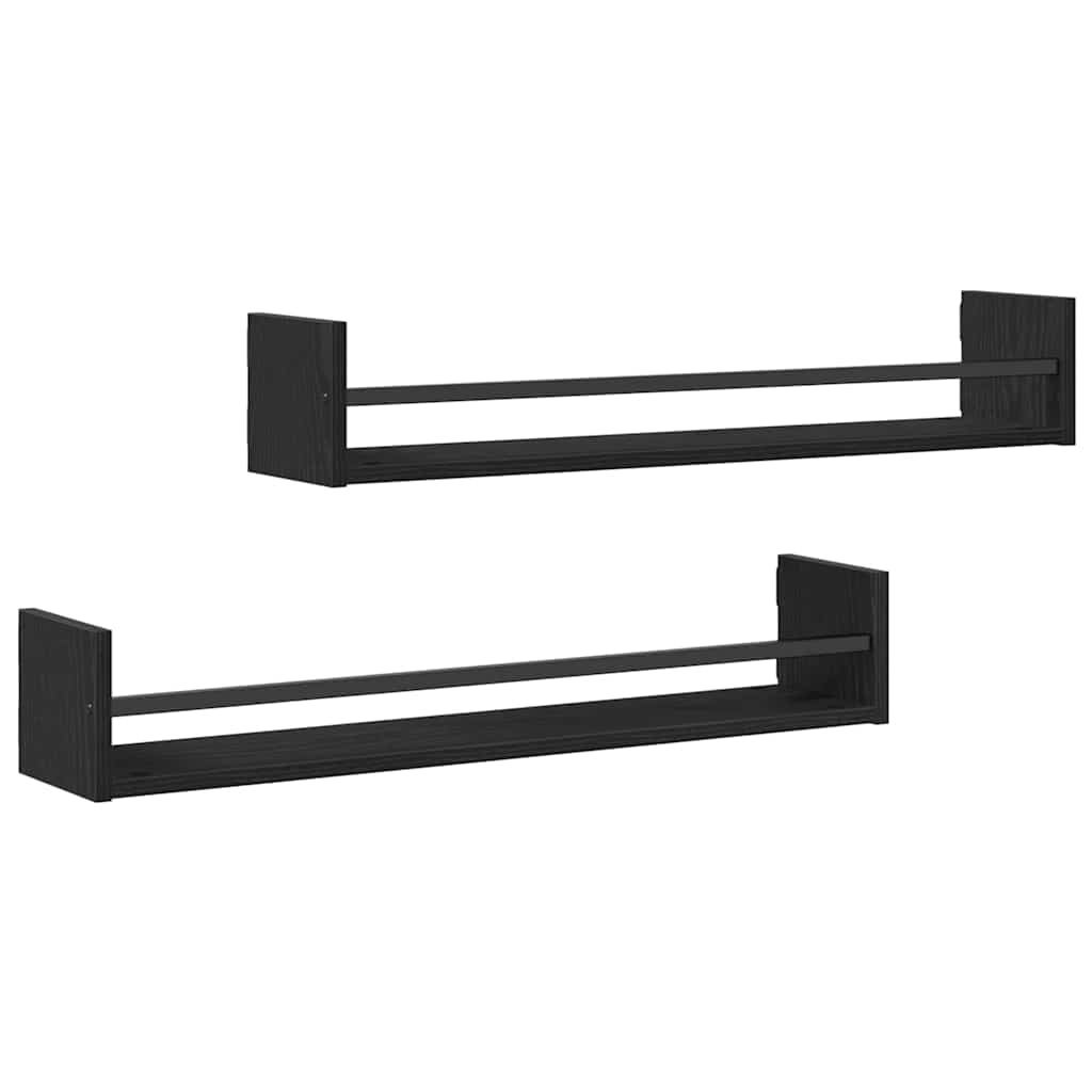 Vegghylle 2 pcs Svart eik 80 x 16 x 14 cm Konstruert tre