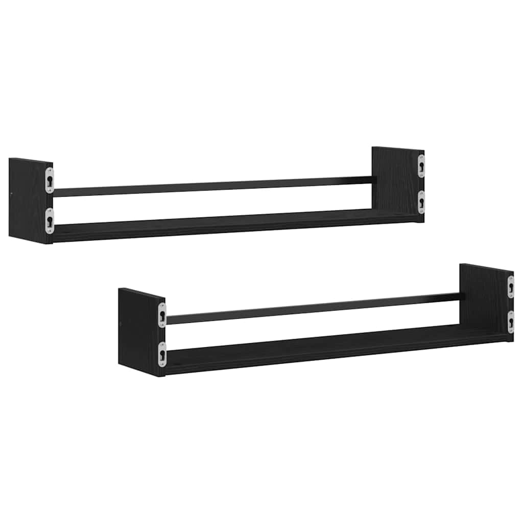 Vegghylle Veggmontert 2 pcs Svart Eik 80 x 16 x 14 cm