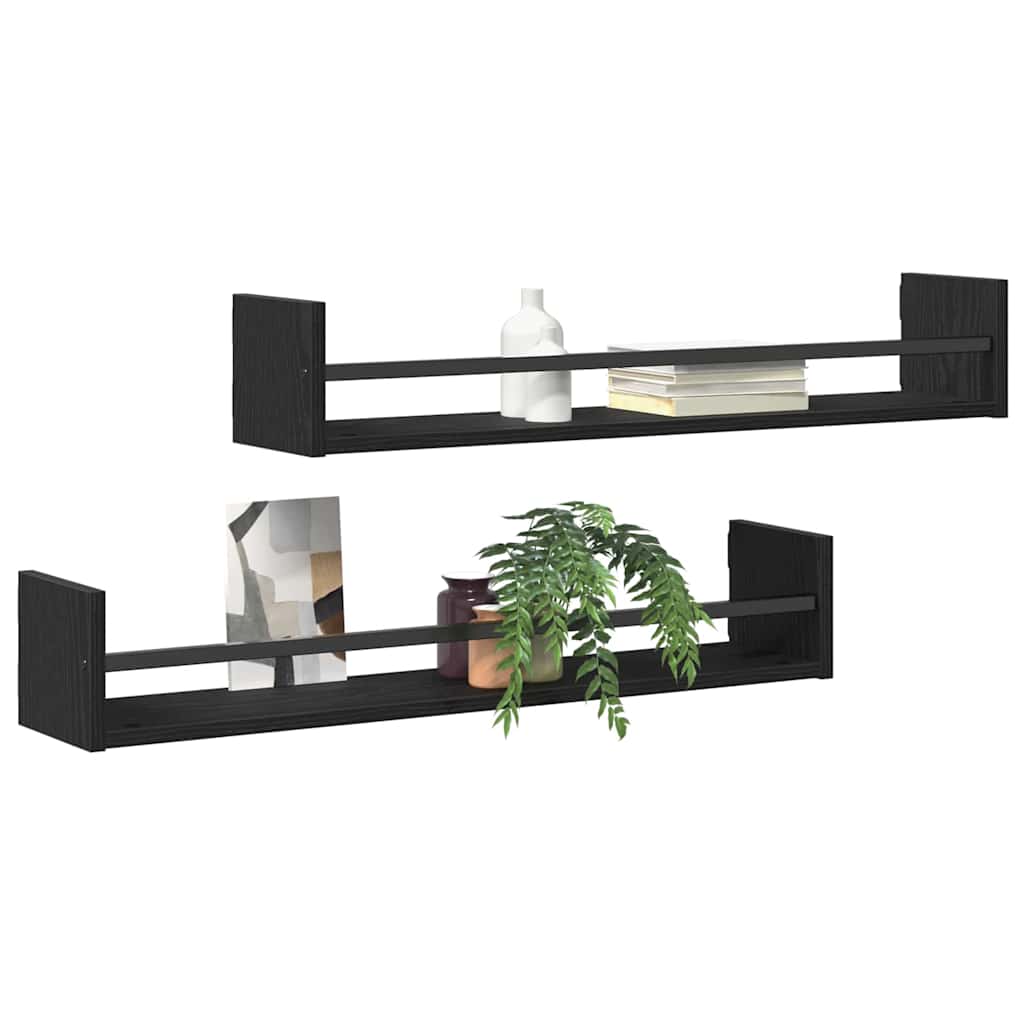 Vegghylle Veggmontert 2 pcs Svart Eik 80 x 16 x 14 cm