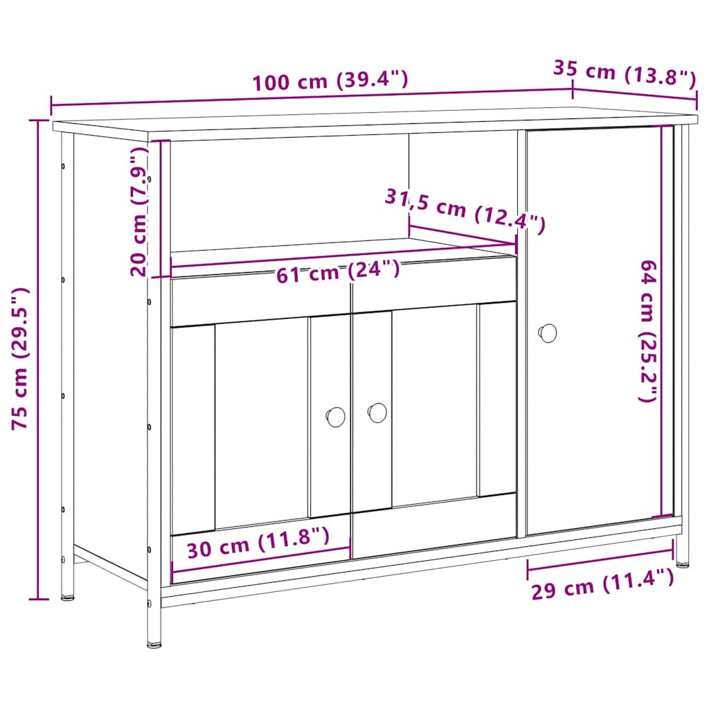 Serviesskap Artisan Eik 100 x 35 x 75 cm