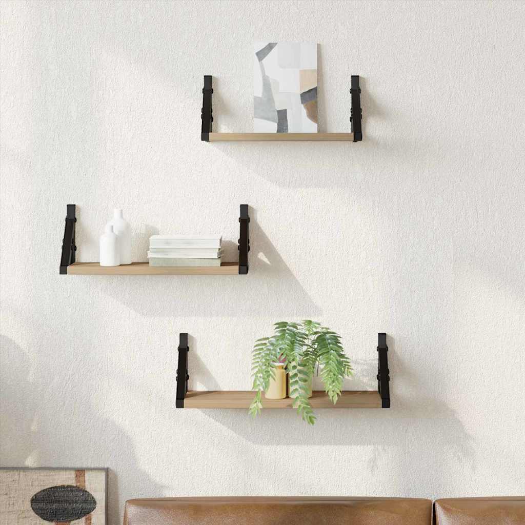 Vegghylle Veggmontert 3 pcs Røyk Eik 37 x 12 x 13 cm