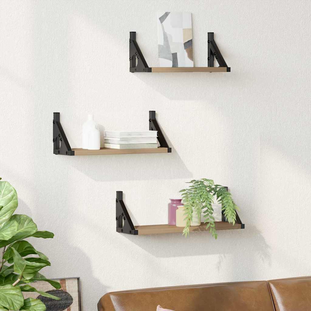 Vegghylle Veggmontert 3 pcs Røyk Eik 37 x 12 x 13 cm