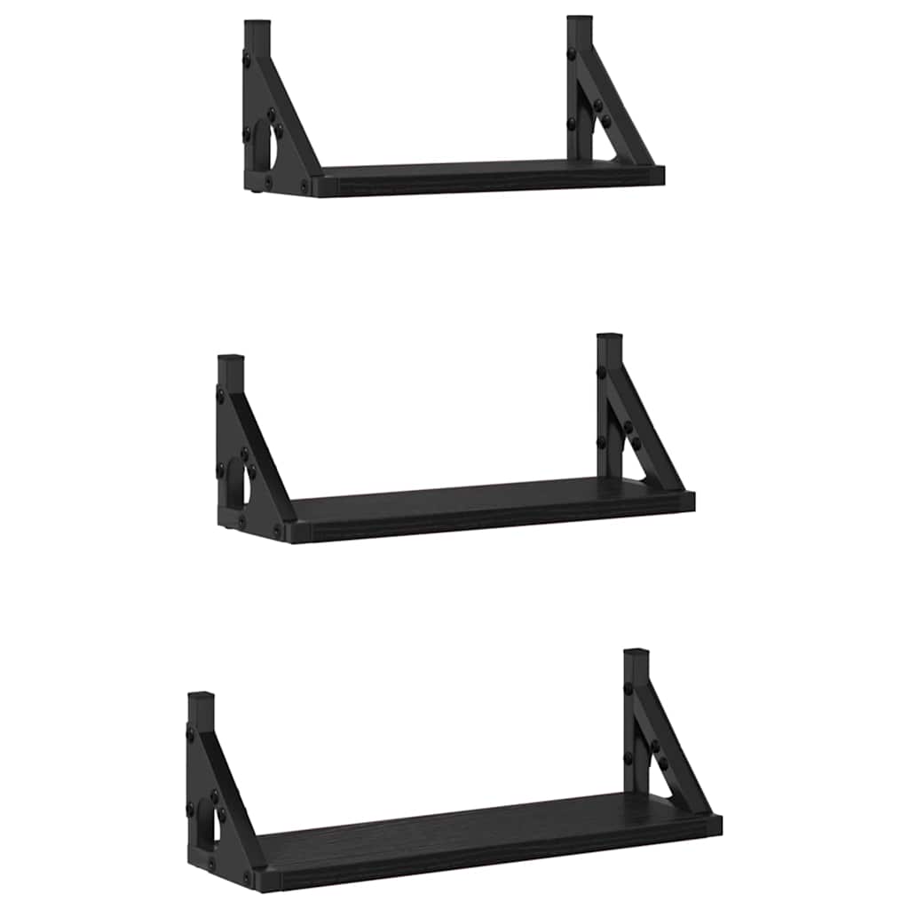 Vegghylle Veggmontert med lagring 3 pcs Svart Eik
