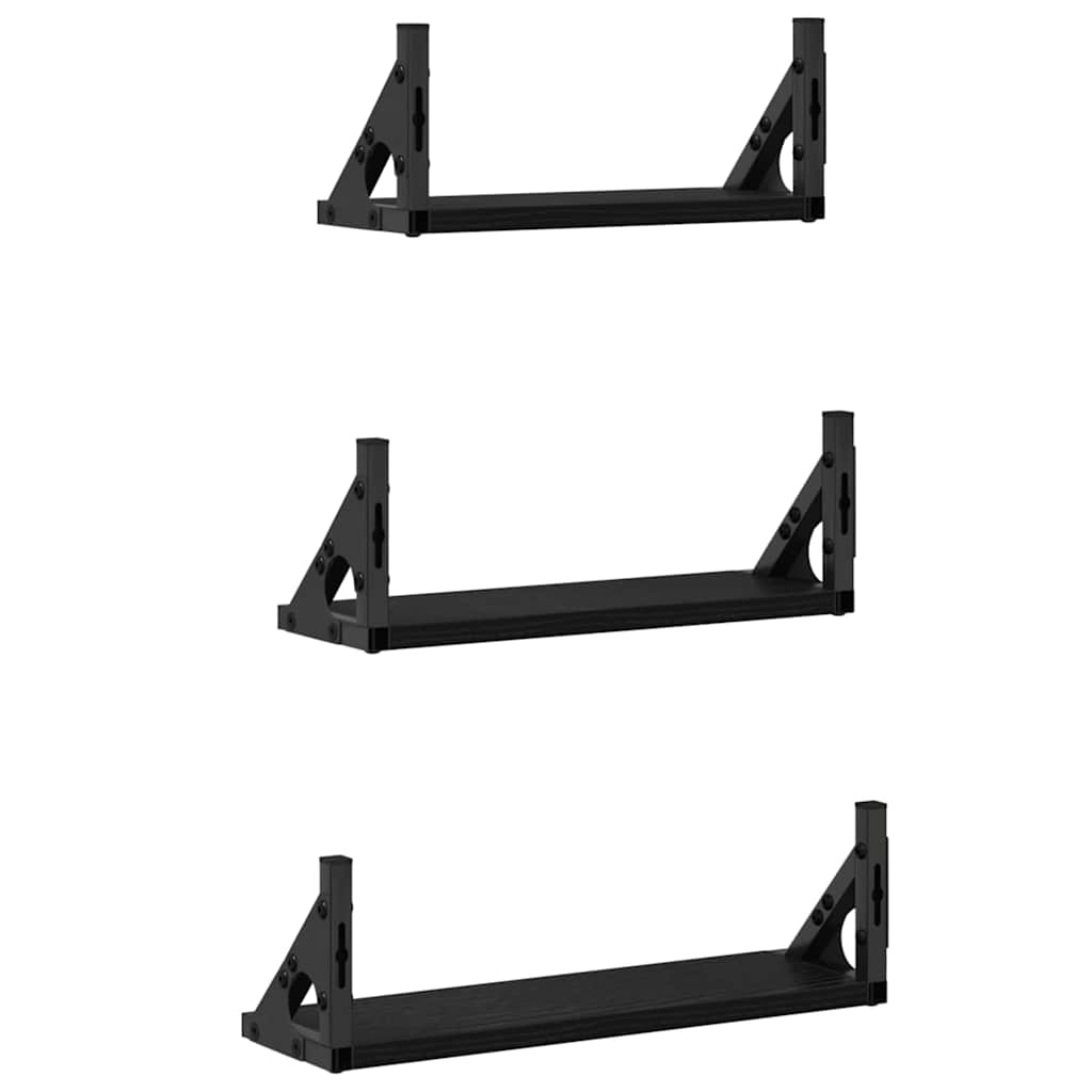 Vegghylle Veggmontert med lagring 3 pcs Svart Eik