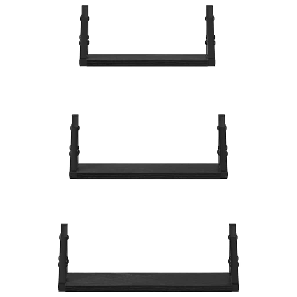 Vegghylle Veggmontert med lagring 3 pcs Svart Eik