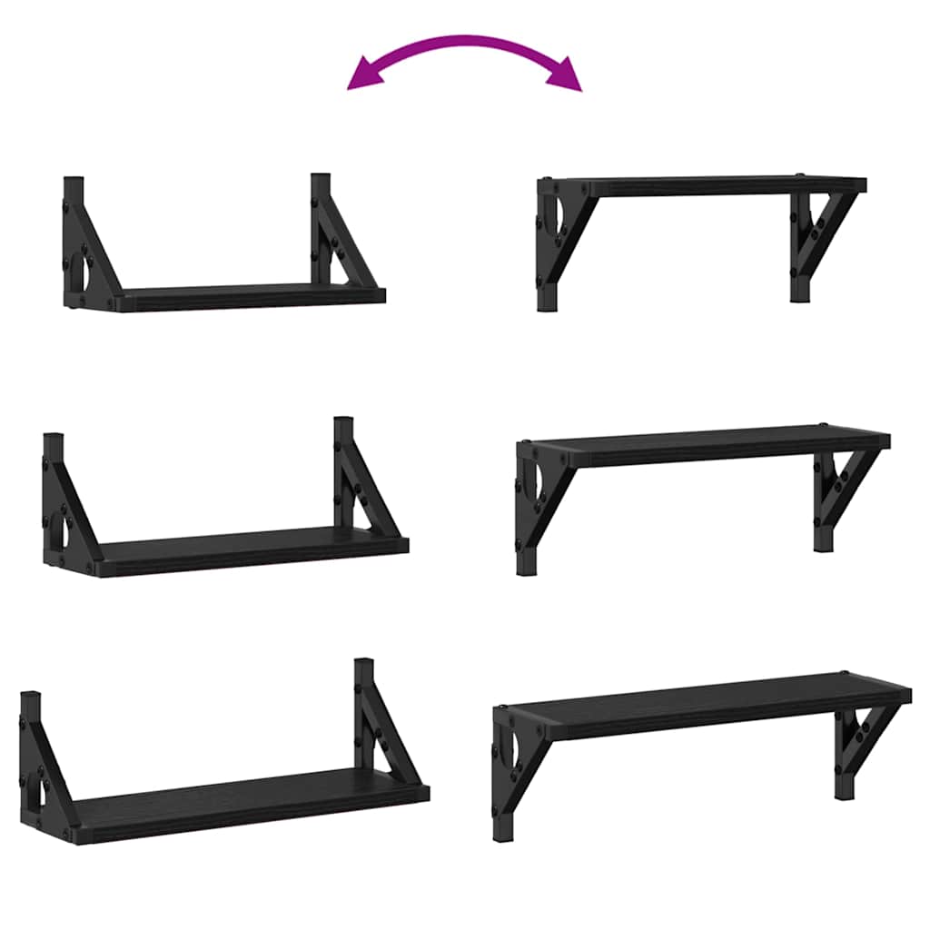 Vegghylle Veggmontert med lagring 3 pcs Svart Eik