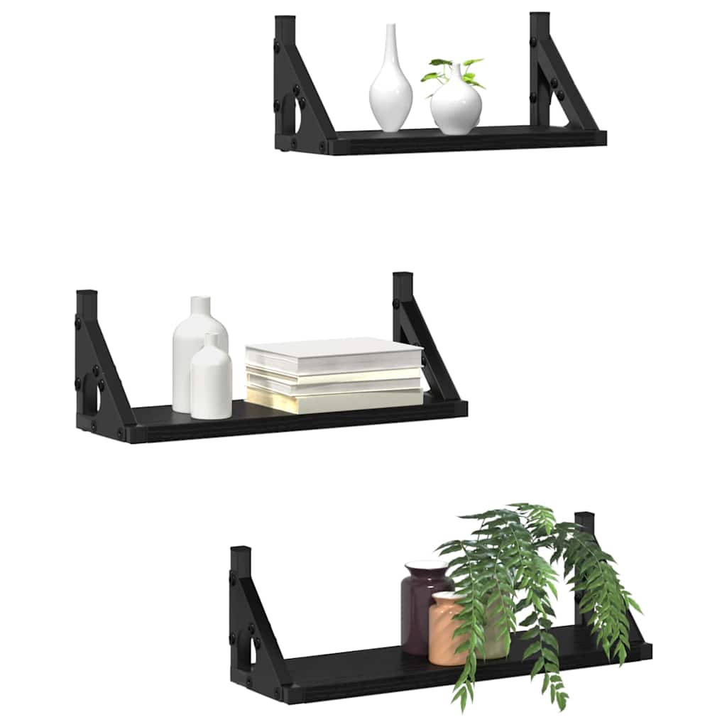 Vegghylle Veggmontert med lagring 3 pcs Svart Eik