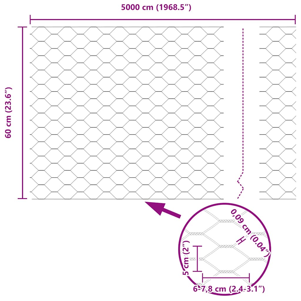 Sekskantet gjerde grønn 0,6 x 50 m PVC