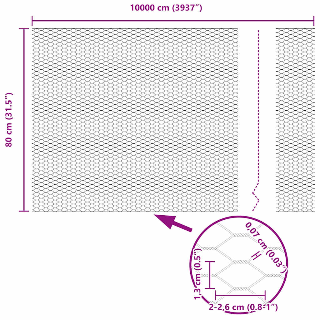 Sekskantet gjerde Grå 0,8 x 100 m PVC
