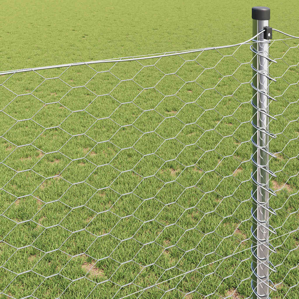 Sekskantet gjerde sølv 0,6 x 25 m Galvanisert stål vidaXL