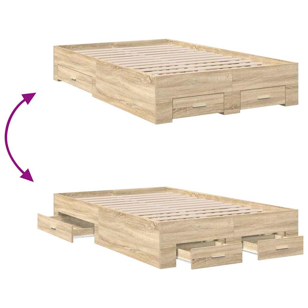 Sengestamme med skuff Brun 140 x 200 cm Konstruert tre