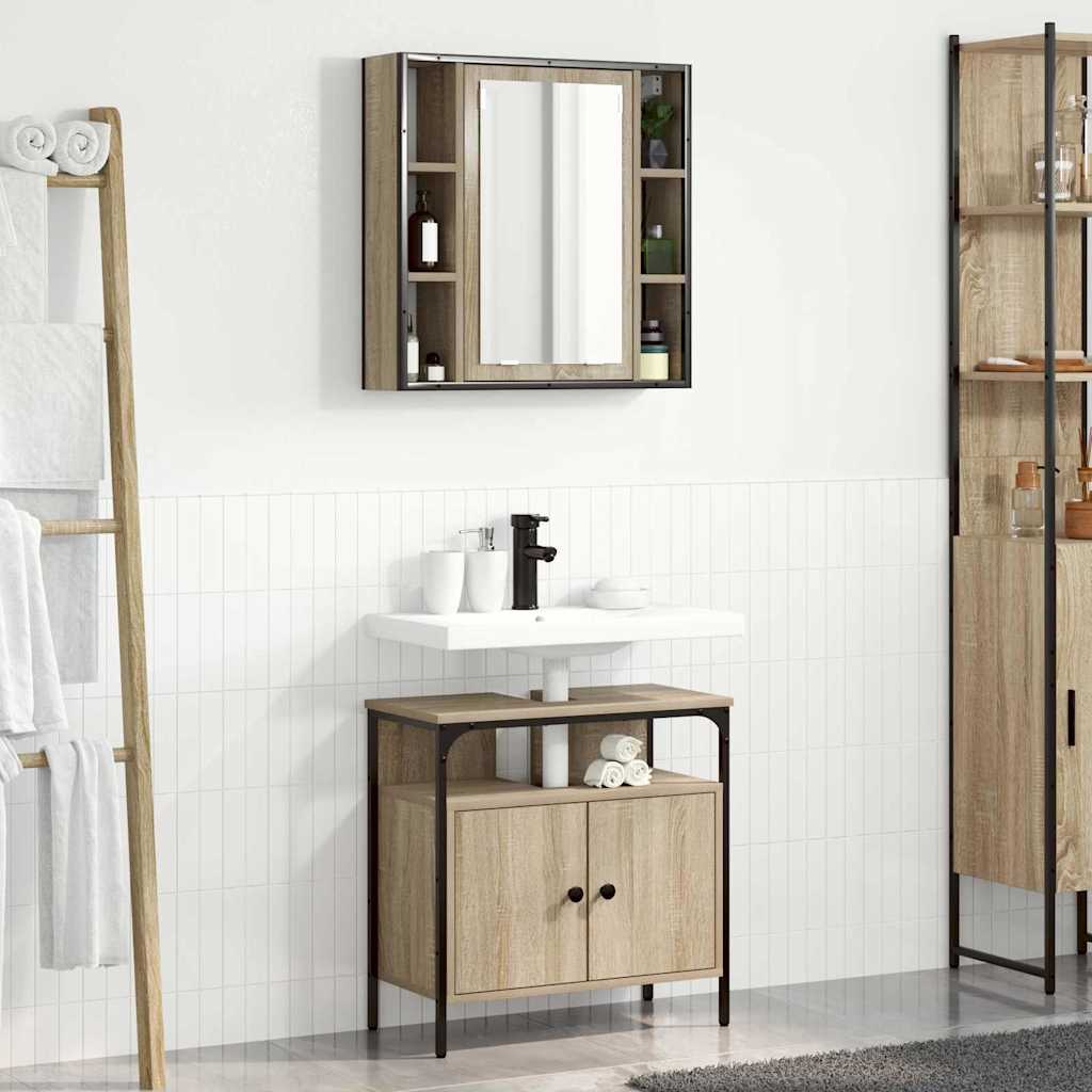 Baderomsinnredningssett med hylle 2 pcs Brun Konstruert tre