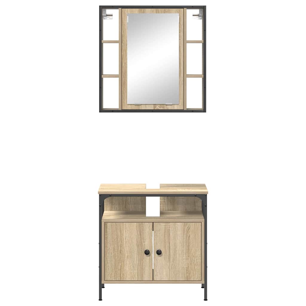 Baderomsinnredningssett med hylle 2 pcs Brun Konstruert tre