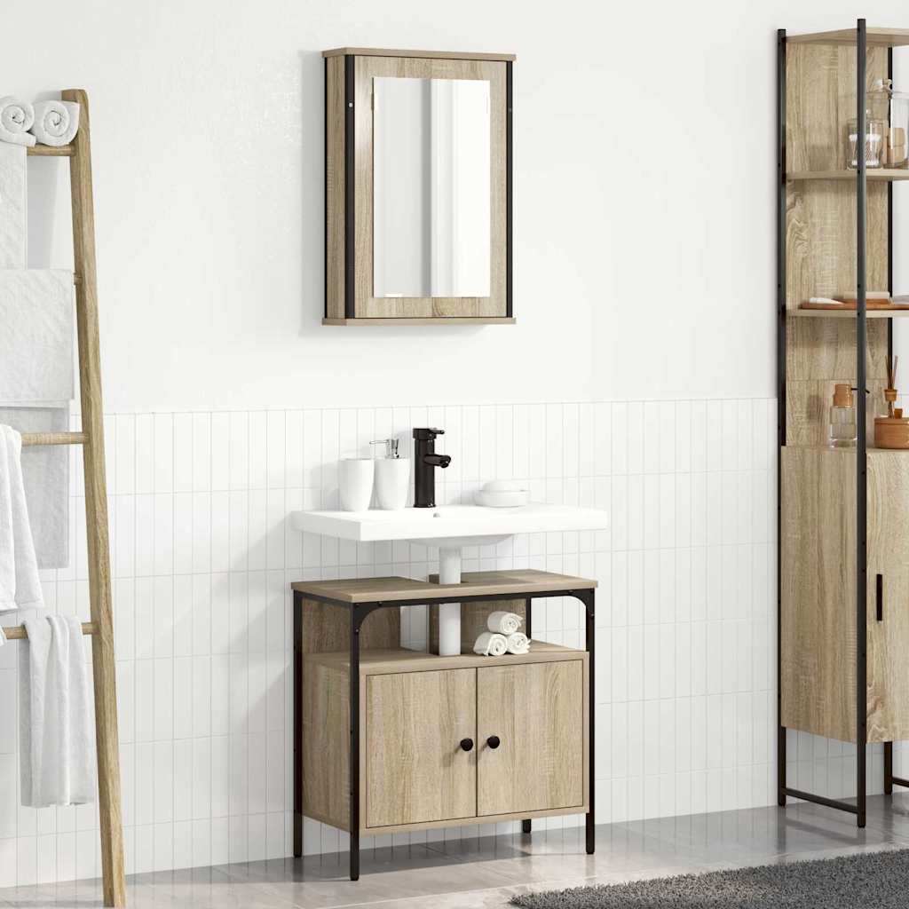 Baderomsinnredningssett med hylle 2 pcs Brun Konstruert tre