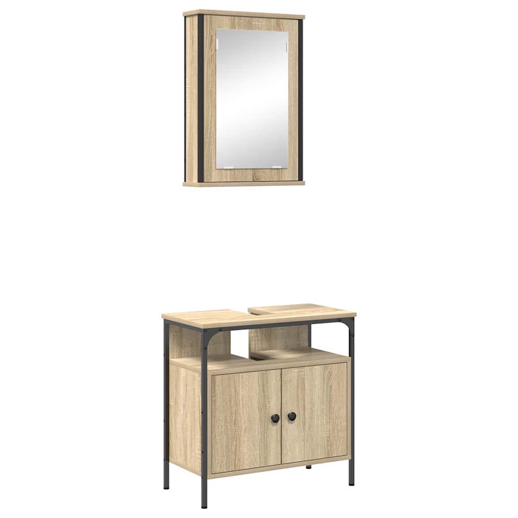 Baderomsinnredningssett med hylle 2 pcs Brun Konstruert tre