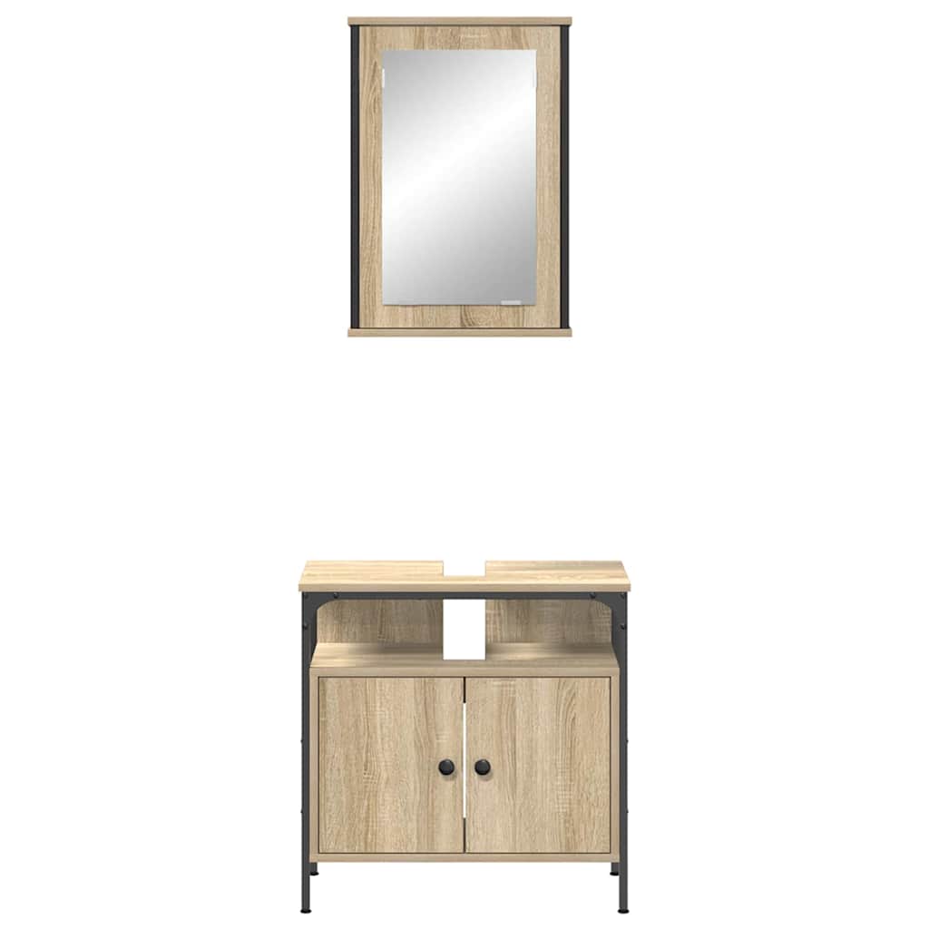 Baderomsinnredningssett med hylle 2 pcs Brun Konstruert tre