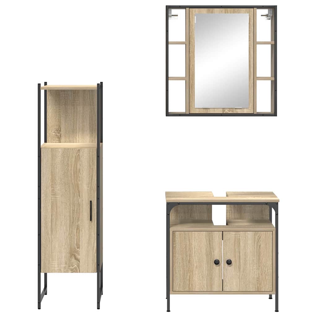 Baderomsinnredningssett med hylle 3 pcs Brun Konstruert tre